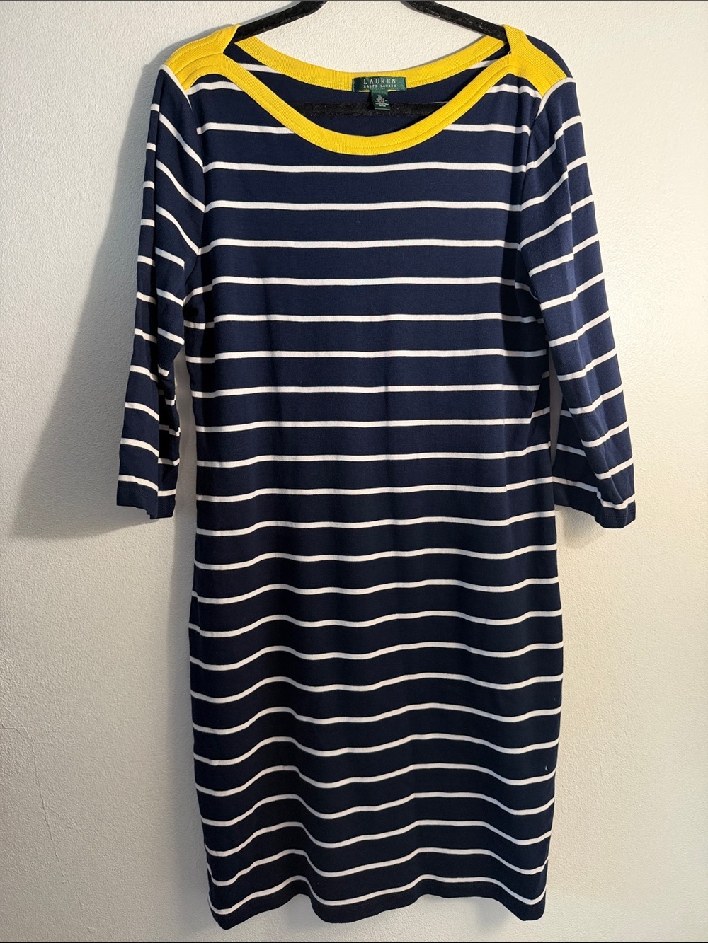 Lauren Ralph Lauren Navy, White & Yellow Striped Midi Dress